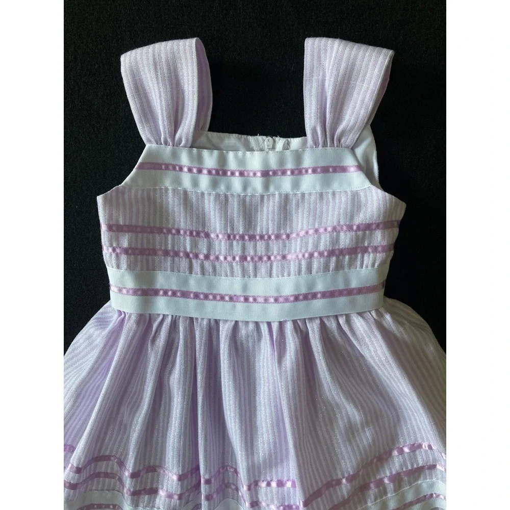 Bonnie Jean Girls Lavender White Striped Metallic Party Dress Size 5 R34423-DV